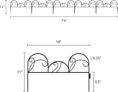 Metal Garden Fencing- Set of 5 Panels of Mimosa Decorative Edging Flower Beds & Landscaping- Interlocking, Flexible Design in Black by Pure Garden
