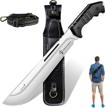 Dream Reach Heavy Duty Machete - Portable Full Tang Outdoor Survival Knife with Sheath Strap for Camping Hiking Gift for Men 9.8 Inches