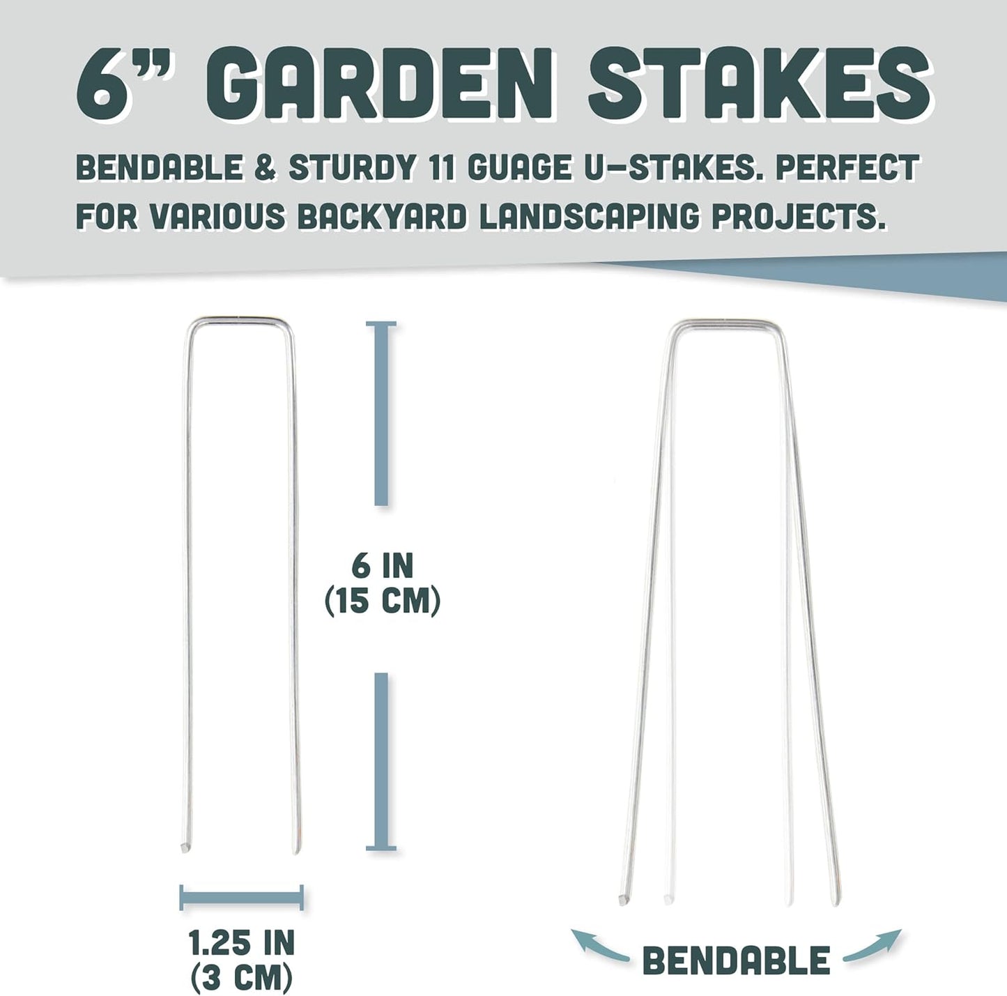Squirrel Products Galvanized Steel Redrawn Garden Stakes, 6 Inch Lawn Staples, 11 Gauge Stakes, 2.9mm 15x2.5x15cm – 50 Pack