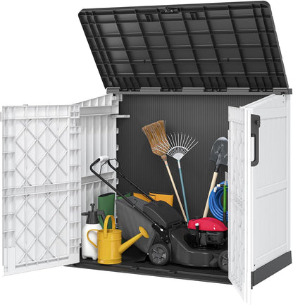 KAMABOKO Outdoor Storage Cabinet 36 Cu.Ft Outdoor Trash Can Storage Shed Waterproof Horizontal Storage Shed Outdoor Storage for Backyard, Patio, Poolside (White)