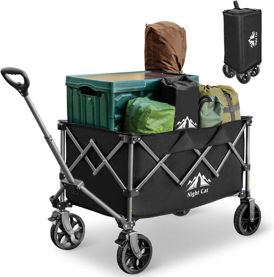 Night Cat Collapsible Wagon for Camping: 150L Garden Gart with Wheels Heavy Duty - Folding Utility