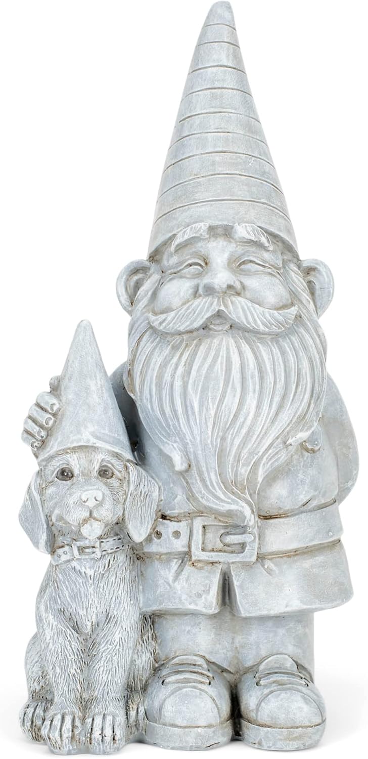NAT & JULES Gnome 12 inch Resin Stone Garden Statue (Gnome and Dog)