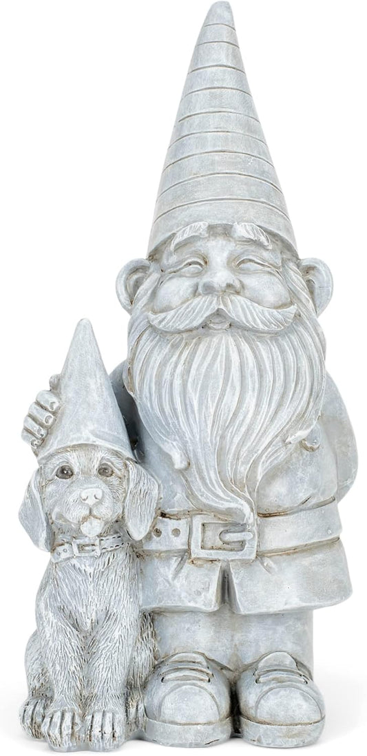 NAT & JULES Gnome 12 inch Resin Stone Garden Statue (Gnome and Dog)