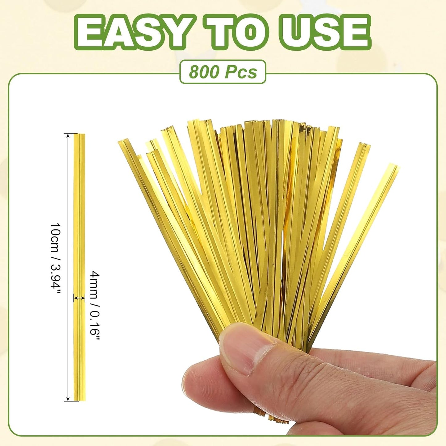 PATIKIL Bag Twist Ties 4 Inch, 800 Pcs Metallic Bread Ties for Treat Plastic Bags Gift Wrapping Candy Coffee Bag Plant Party Cake Favor, Gold
