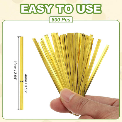 PATIKIL Bag Twist Ties 4 Inch, 800 Pcs Metallic Bread Ties for Treat Plastic Bags Gift Wrapping Candy Coffee Bag Plant Party Cake Favor, Gold