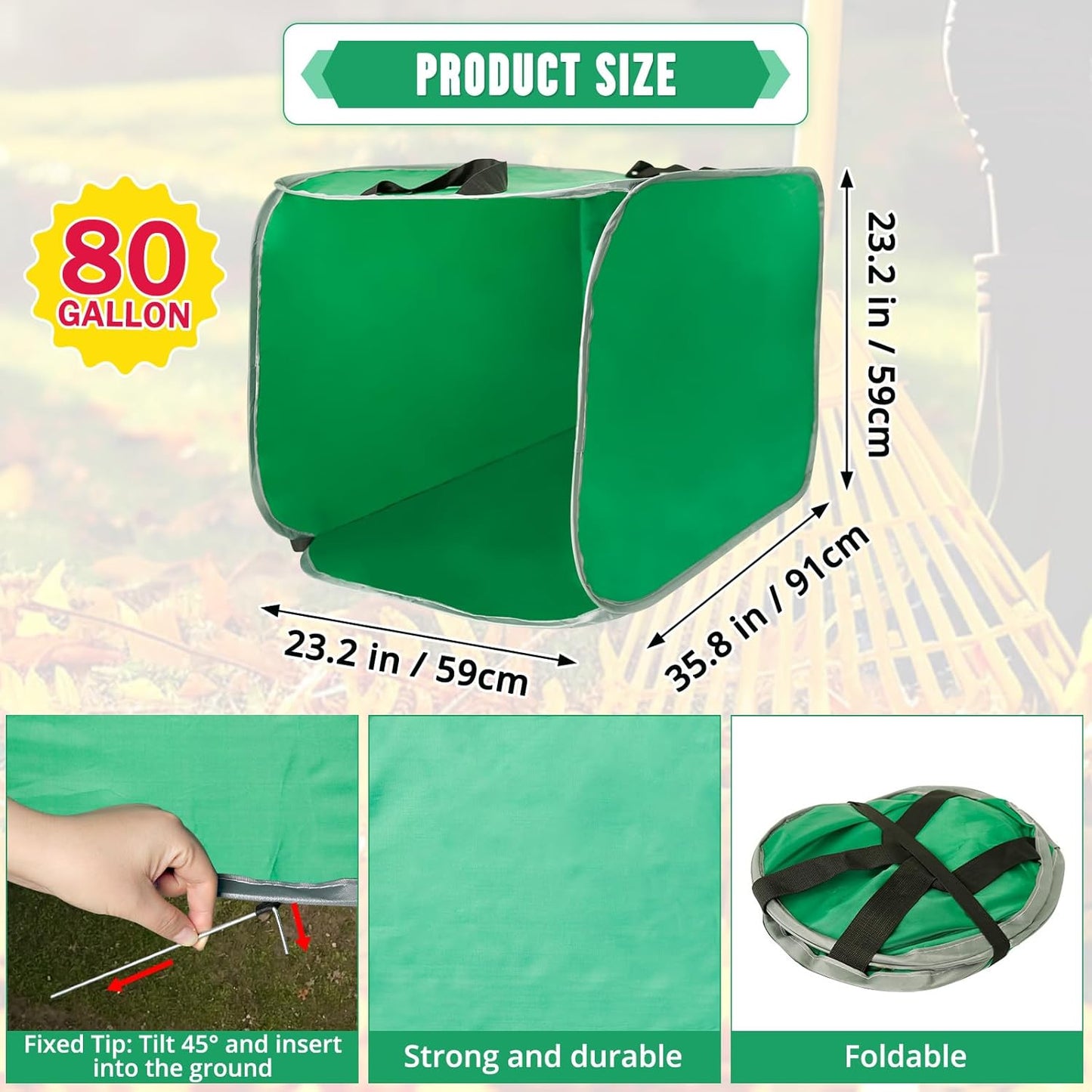 PUNCHMAN Leaf Collector - 80 Gallon Pop up Foldable Leaf Bags with Handles, Collapsible Trash Can for Leaf Clean up and Picker, Reusable Yard Waste Bags with Golves, Garden Tools