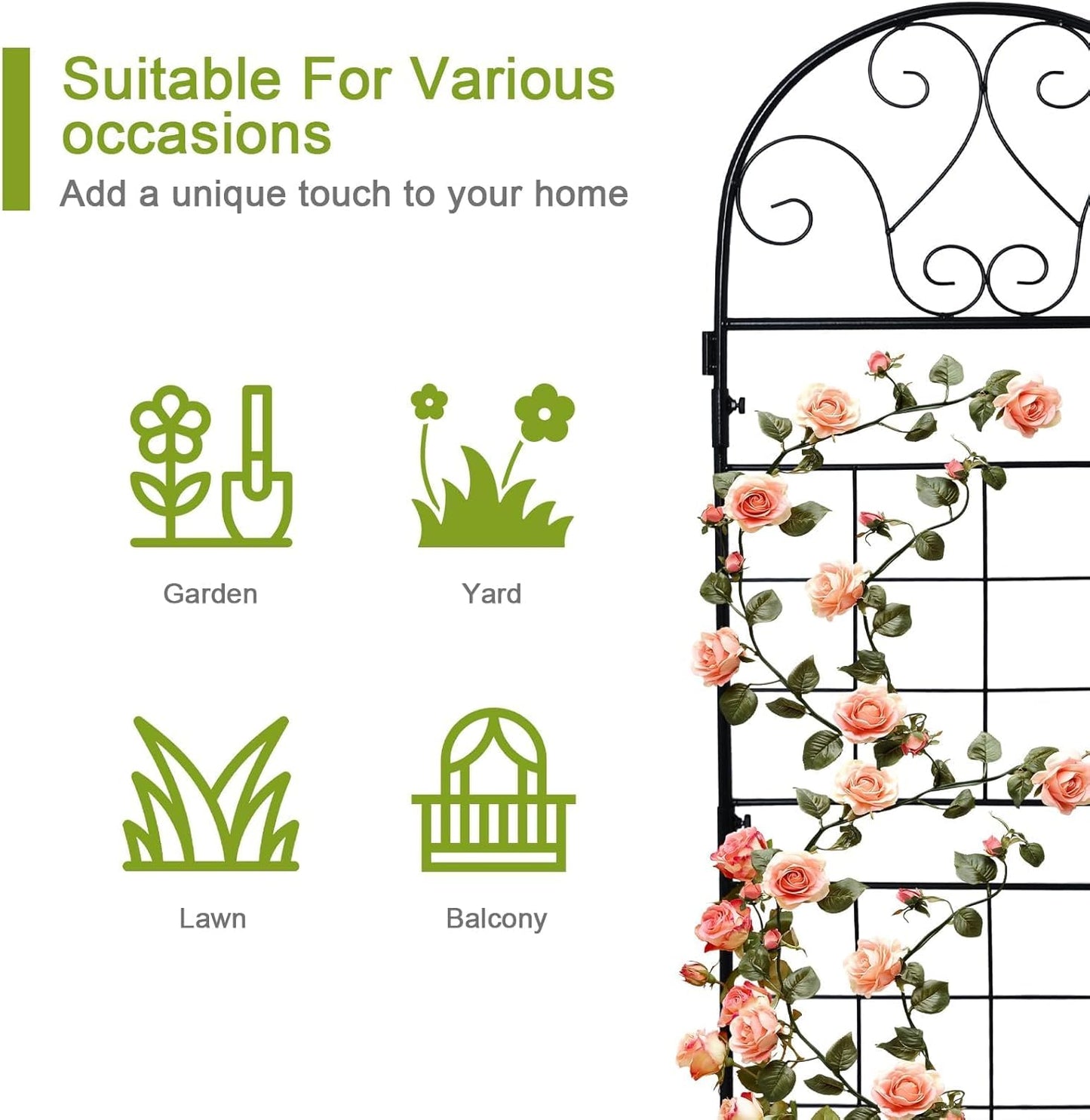 hogardeck 1PC 45x35 Inch Heavy Duty Metal Trellis - Black Rustproof Coated Outdoor Garden Support for Climbing Plants, Roses, Vegetables