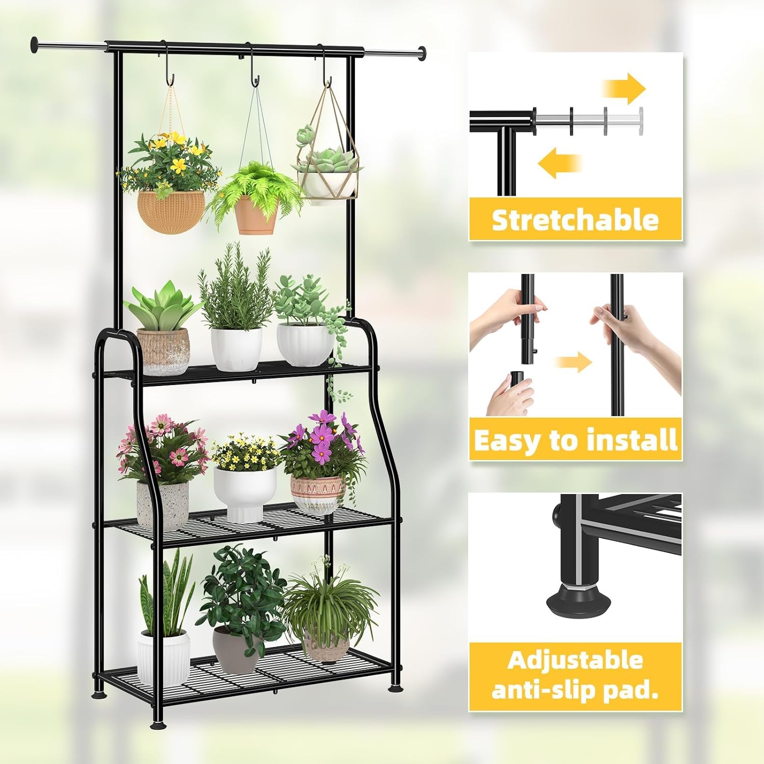 Simple Trending Plant Stand Indoor Outdoor, Heavy Duty Metal 3 Tiered Hanging Plant Shelf for
