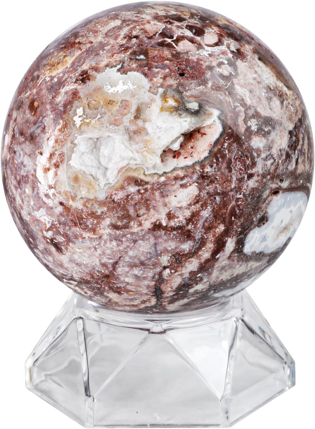 Natural Mexican Agate Crystal Ball with Acrylic Display Base, 61-70mm Polished Stone Feng Shui Crystal Sphere Meditation Decoration for Home & Office