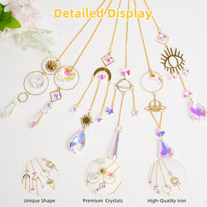 Sun Catchers 6Pieces Colorful Crystals Suncatcher with Chain Pendant Ornaments Hanging Crystals Prism Rainbow for Window Home Indoor Outdoor Car Mirror Garden Christmas Day Party