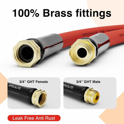 SPECILITE Hot/Cold Water Hose 5/8" x 25 ft,Heavy Duty Red Garden Hose -50℉ to 190℉,Flexible & Lightweight Rubber Hoses With 3/4" Brass Fittings for Yard,Outdoor,Farm
