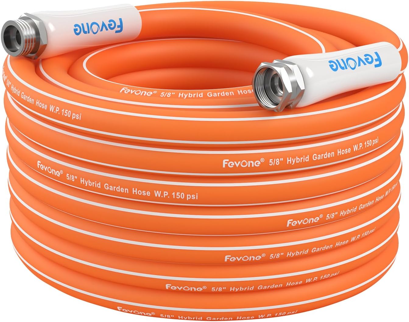 Fevone 50 ft x 5/8" Heavy Duty Garden Hose, Drinking Water Safe, Flexible & Kink-Free Hybrid Polymer Water Hose, Lightweight Outdoor Hose with 3/4" Solid Aluminum Fittings