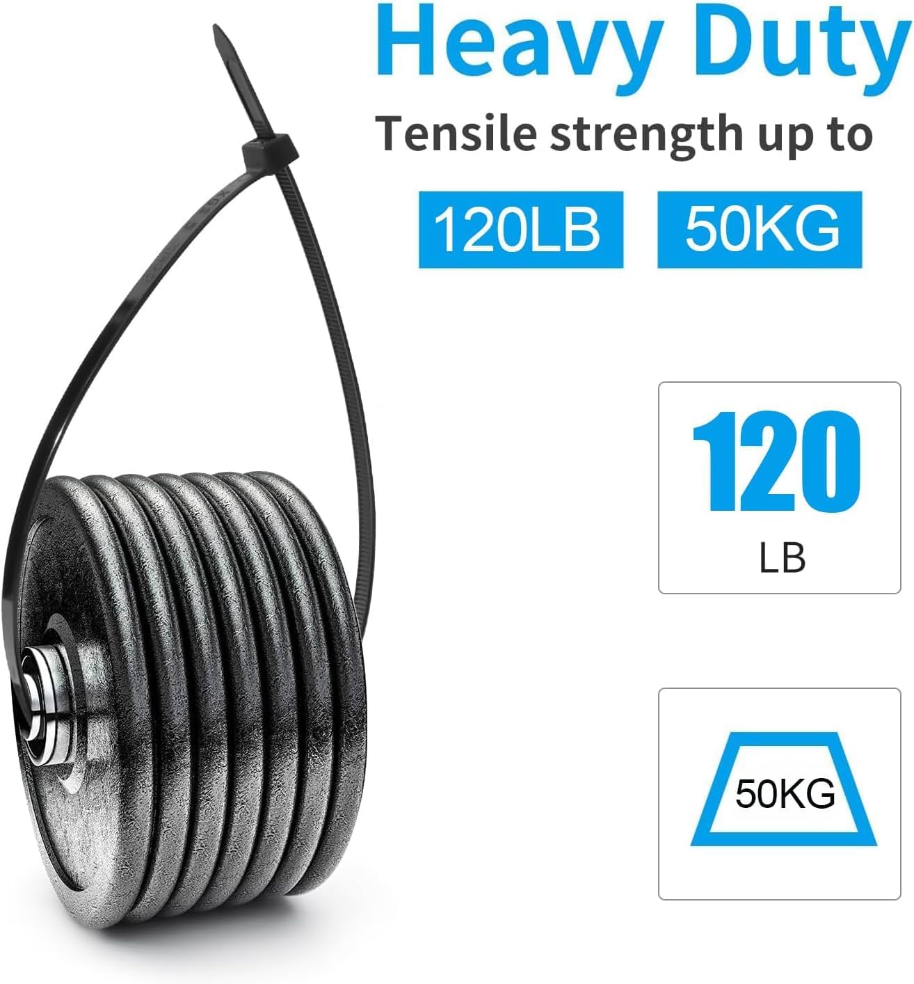XINGO 14 Inch Blue Zip Ties Heavy Duty 100 Pack, 120 LBS Tensile Strength, Premium Nylon Cable Wire Ties, Self-locking Plastic Ties for Indoor and Outdoor Use