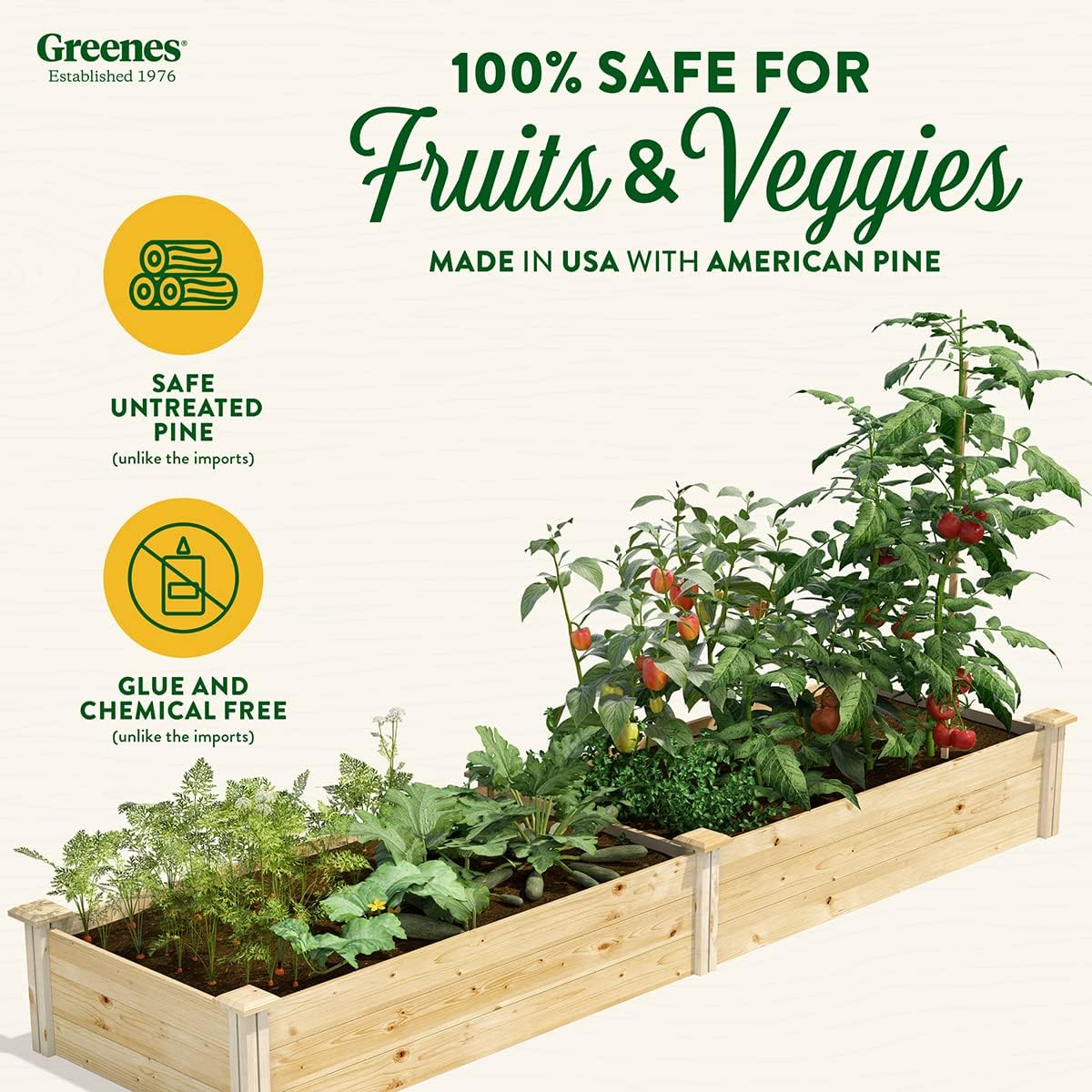 Greenes Fence Original Pine Raised Garden Bed, 2' x 8' x 10.5" - Made in USA with American Pine