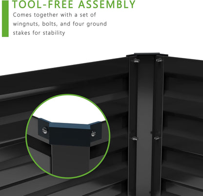 2PCS 8x4x1FT Galvanized Raised Garden Bed Kit,Vegetable Boxes-Rectangle Metal Flower Box,Large Planter Raised Beds Outdoor Garden for Planting,Fruit,Herb-Black