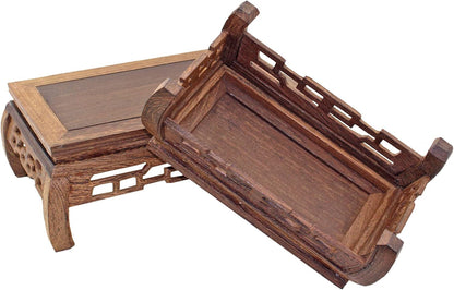 GOLDY&WENDY Rectangular Wooden Display Stand Solid Chicken Wing (Ji Chi) Wood Ornaments Base Flower Bonsai Pedestal Furniture Decoration
