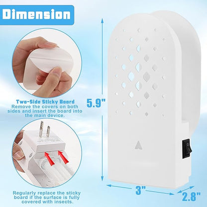 2 Packs Plug-in Mosquito Traps with 10 Glue Boards, Indoor Wall Insect Catchers with 365nm Blue-Violet Lights for Mosquitos, Moths, Fruit Flies, Gnats and Other Small Flying Bugs