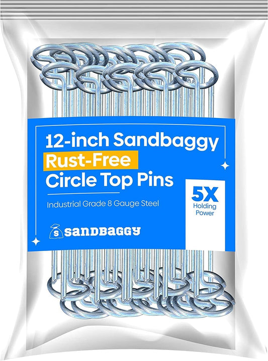 Sandbaggy 12-inch Circle Top Pins - Landscape Staples (Galvanized) - Garden Stakes for Landscaping, SOD - Heavy Duty Ground Stakes, Lawn Turf Spikes, Christmas Decorations, Weed Mats (300 Pins)