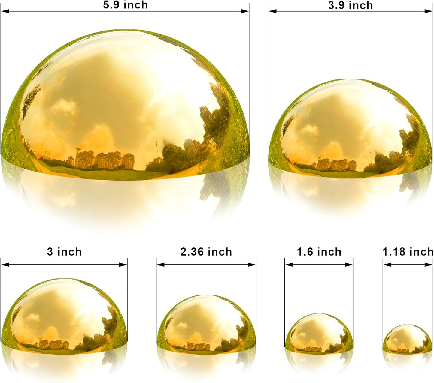 Nerien Gazing Ball, Stainless Steel Garden Mirror Globe, Polished Ornament Sphere, Hollow Floating Reflective Hemisphere, for Home Outdoor Pond Housewarming Swimming Pool Decoration, Gold, 6Pcs Mix