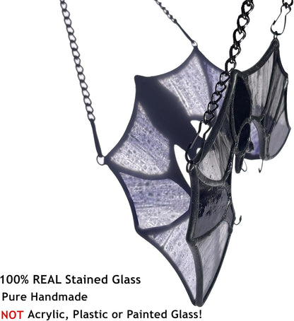Stained Glass Bat Decor Window Hangings Ornament, Gothic Bat Suncatcher Halloween Decorations Gifts, Handmade Occult Sun Catchers Indoor Window Home Decor