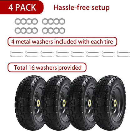 10" Solid Tires (4-Pack) - 4.10/3.50-4 Flat-Free Replacement Wheels for Gorilla Carts, Wheelbarrows, Garden Carts & Utility Wagons - 5/8" Axle Bore 2.1" Hub