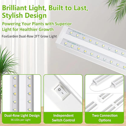 FOXGARDEN Grow Lights for Indoor Plants, 2FT 80W (8×10W) Full Spectrum LED Plant Growing Lamp, Grow Light Strip, Plug and Play, Separate Switch, 8-Pack