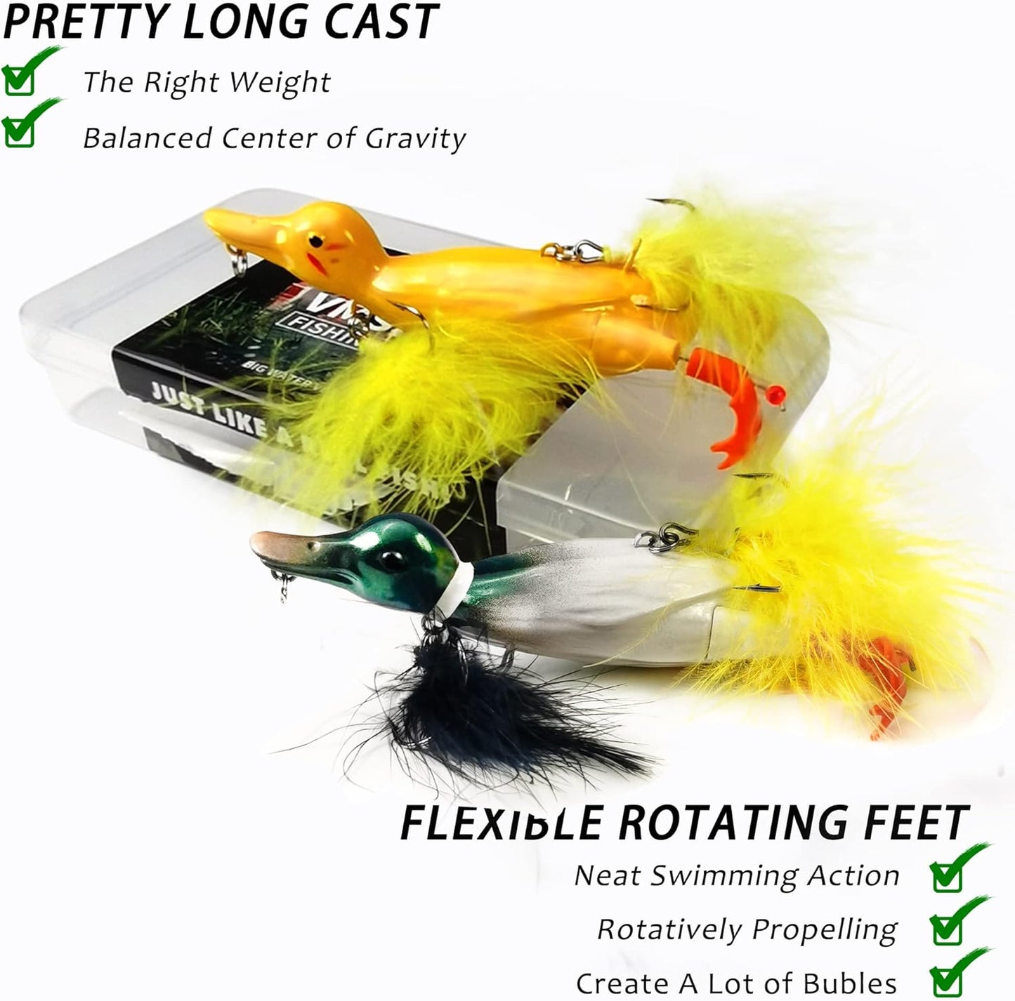 Duck Lures for Bass Fishing, Realistic Topwater Baby Duckling Baits Floating Artificial Hard Swimbaits for Pike Musky Catfish Freshwater Saltwater Fishing, 4.8 inch