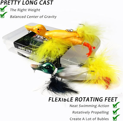 Duck Lures for Bass Fishing, Realistic Topwater Baby Duckling Baits Floating Artificial Hard Swimbaits for Pike Musky Catfish Freshwater Saltwater Fishing, 4.8 inch