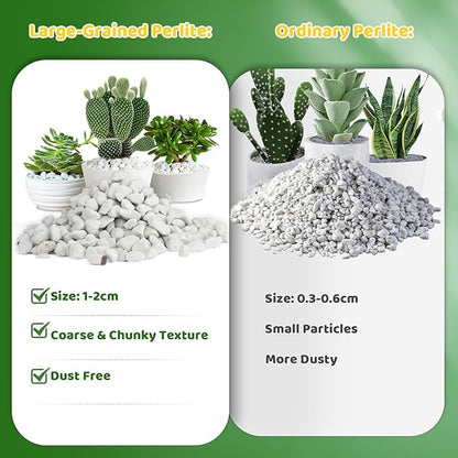 Organic Chunky Perlite for Plants (0.4"-0.8" in Diameter), Natural Horticultural Soil Additive Conditioner Mix, Improve Drainage and Ventilation, Enhance Soil Health and Root Growth (4 Quarts)