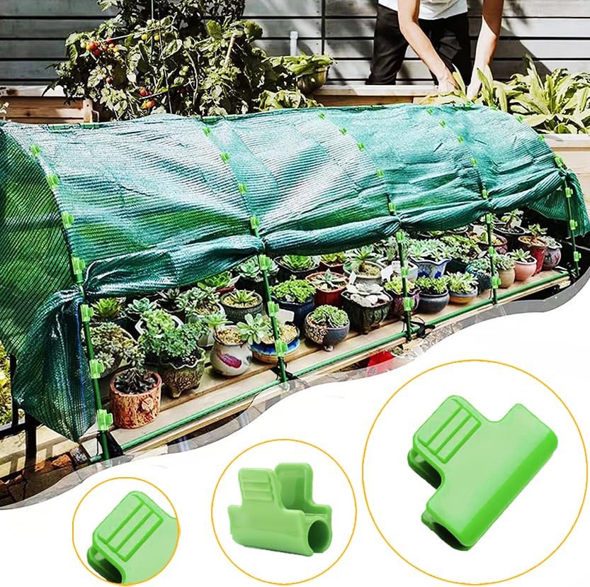 40pcs Greenhouse Netting Clamps, 16mm Garden Hoops Plant Clips, Outside Patio Film Row Cover Netting Tunnel Frame for Fixing PVC Tubes Shading Net Rod Shelters Clip, Plastic, Non-Slip, Green