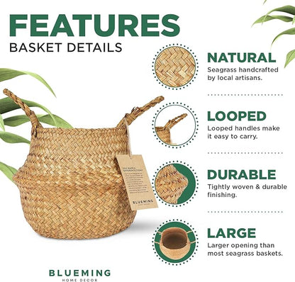 Basket Planter – Seagrass Plant Pot for Artificial Olive Tree, Decorative 6-7 Inch Indoor Wicker Pot with Handles (Original, Small)