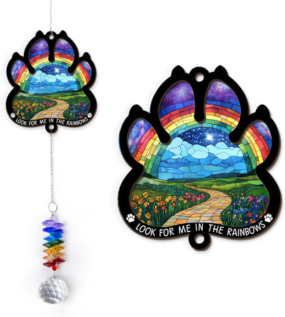 2 Layered Ornament Suncatcher - Christmas Birthday Gifts for Pet Lover - Rainbow Bridge Suncatcher - Sympathy Hanging Ornament - Pet Remembrance - Paw Gifts for Loss of Pet - Rainbow Maker