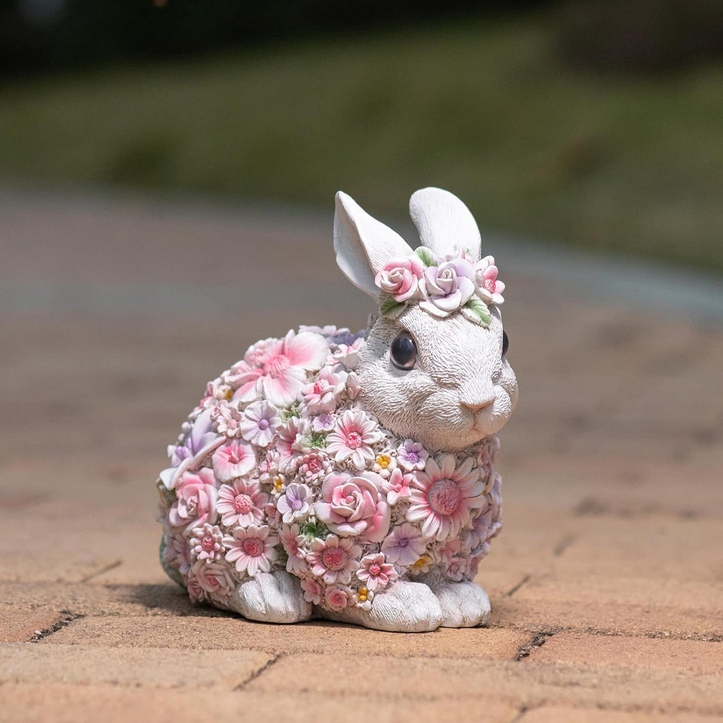 Colorful Flower Rabbit Statue - Indoor and Outdoor Garden Decoration Statue Unique Garden Art, Cheerful Home Decor, for Easter, Spring, and New Homes(8inch)