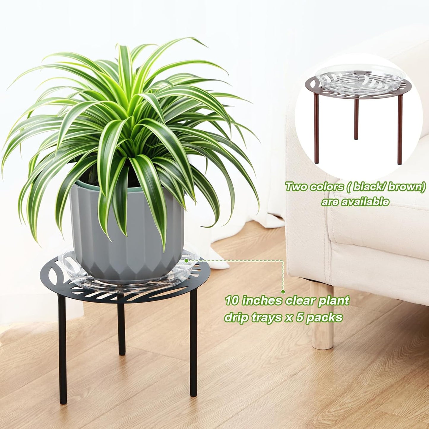 5-Pack 12” Heavy-duty Metal Plant Stands Large Flower Pot Holder for Indoor Outdoor Rust-proof Iron Potted Planter Stand Modern Round Corner Stand Shelf for Living Room Patio Garden Yard, Brown