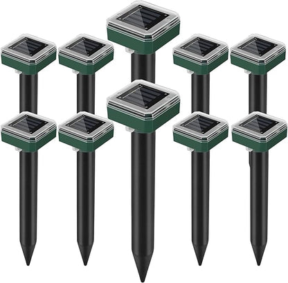 Mole Repellent Solar Powered, 10 Pack Gopher Repellent and Snake Repellent for Yard, Waterproof Ultrasonic Vibration Stakes for Outdoor Lawn Garden to Get Rid of Moles, Voles, Groundhogs, Rodents
