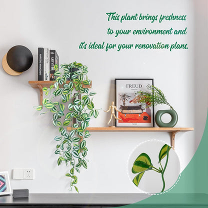 LOYWREE Fake Hanging Plants - Small Potted Plants with Green Eyebrow-Leaf Trailing Vines, Indoor Outdoor Aesthetic Decor for Office, Living Room Shelf & Home Accent (Black Pot)