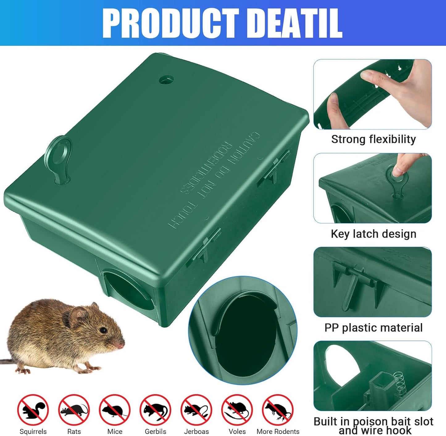 4 Pack Rat Bait Stations Large Rodent Bait Station with Key Reusable Mouse Bait Stations Mice Bait Blocks Heavy Duty Bait Boxes for Outdoor Rodents Mice Bait Blocks, Bait Not Included (Green)