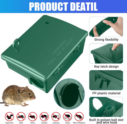 4 Pack Rat Bait Stations Large Rodent Bait Station with Key Reusable Mouse Bait Stations Mice Bait Blocks Heavy Duty Bait Boxes for Outdoor Rodents Mice Bait Blocks, Bait Not Included (Green)