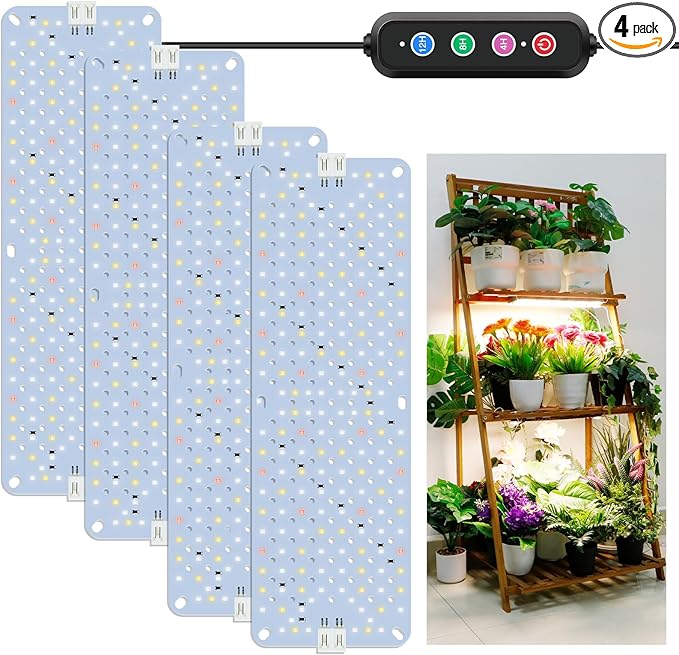 40W Ultra-Thin Panel Full Spectrum Grow Lights, 768 LEDs Growing Light for Indoor Plants with Daisy Chain Function, Grow Lights for Seed Starting with 4/8/12H Auto On/Off Timer (4pcs)