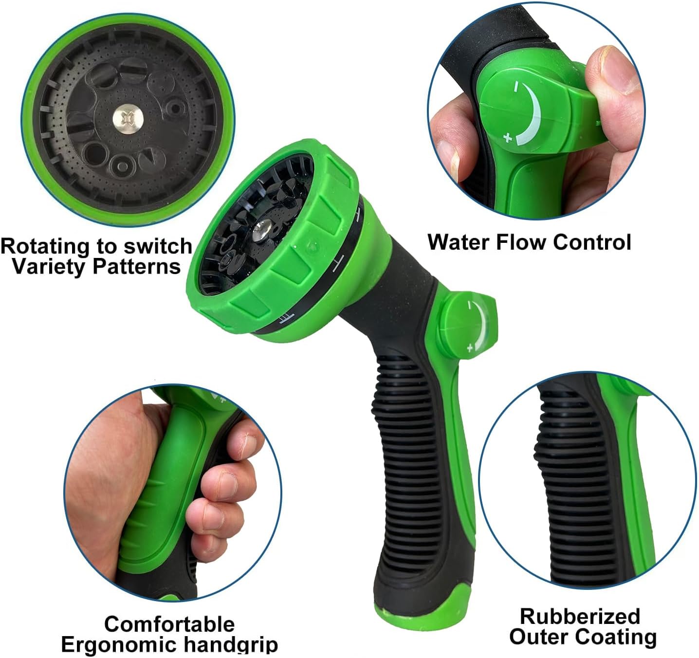 100Ft Non-Expandable Garden Hose, Flexible Water Hose with 10-Pattern Spray Nozzle, Lightweight Hose Pipe, Kink-Free, Leak-Proof, 3/4" Solid Metal Fittings (Black)
