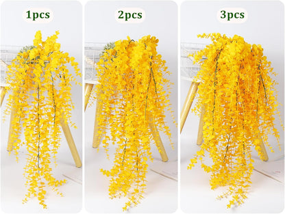 RECUTMS Aritificial Hanging Plant 3 Pack Fake Eucalyptus Leaves Faux Yellow Vine Plant Hanging for Indoor Home Room Wall Outdoor Garden Party Proch Wedding Backyard Arch Decoration(Pure Yellow)