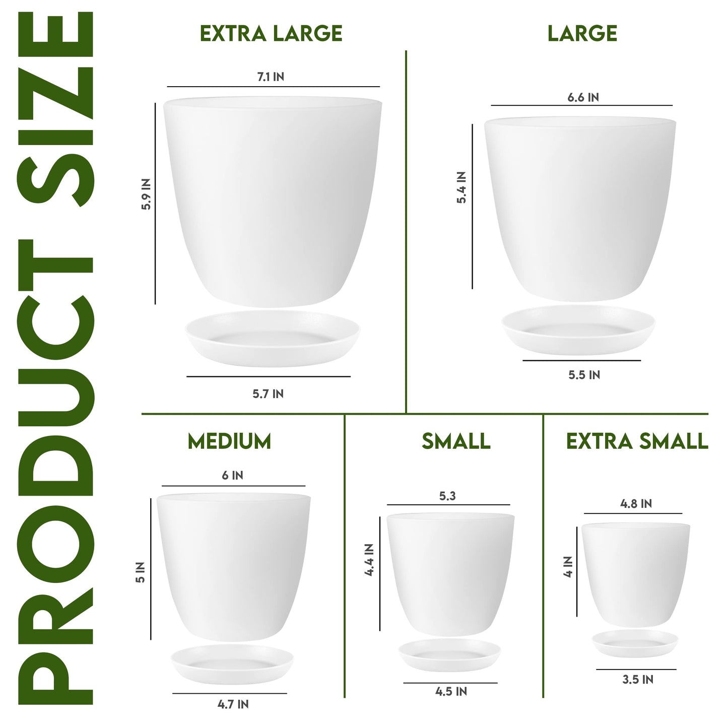 Plant Pots Indoor with Drainage, 5 Pack Multi-Size Planters Set, White