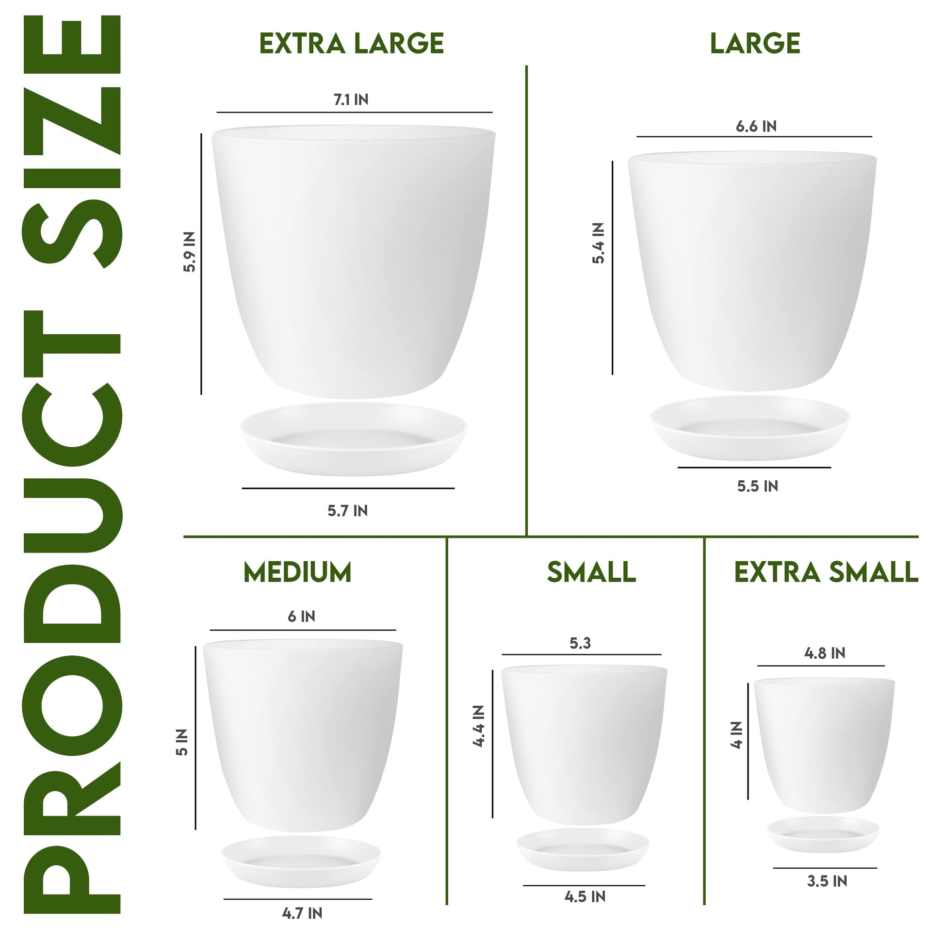Plant Pots Indoor with Drainage, 5 Pack Multi-Size Planters Set, White