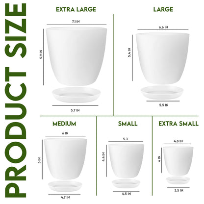 Plant Pots Indoor with Drainage, 5 Pack Multi-Size Planters Set, White