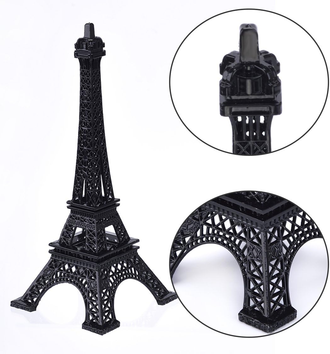 ESHATO Black Metal Eiffel Tower Statue, 7inch Decorative Figurine Replica Stand Holder for Cake Topper Table Decor Gift Party Home Decoration
