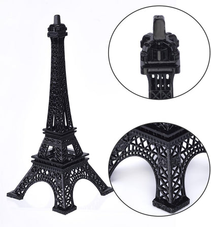 ESHATO Black Metal Eiffel Tower Statue, 7inch Decorative Figurine Replica Stand Holder for Cake Topper Table Decor Gift Party Home Decoration