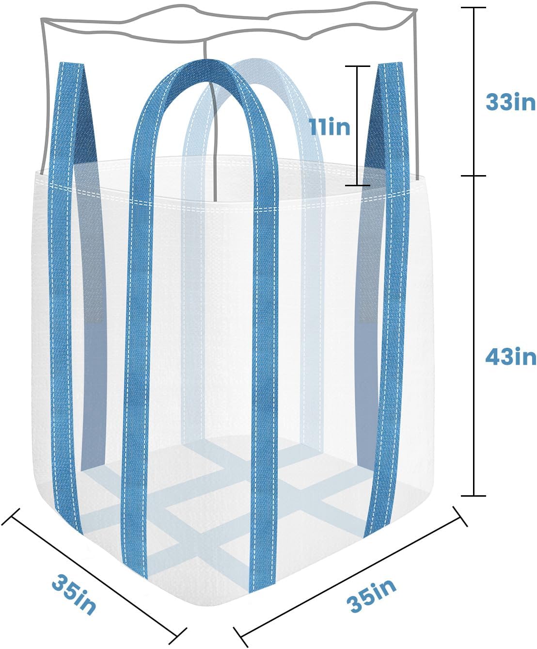 FIBC Bulk Bag, 2 Ton Bag, 35"L x 35"W x 43"H, 4400 lbs SWL, 6 Pack, Duffle Top Flat Bottom, Heavy Duty Woven Polypropylene Bags for Industry Construction