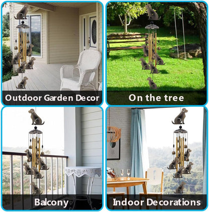 Garden Dog Wind Chimes Outdoor Indoor Decor - with 4 Tubes 7 Dogs Wind Chime, Mobile Romantic Dogs Wind Catcher, Bronze Dogs Wind Bells for Home, Mom Gifts, Balcony, Tree, Festival, Garden Decoration