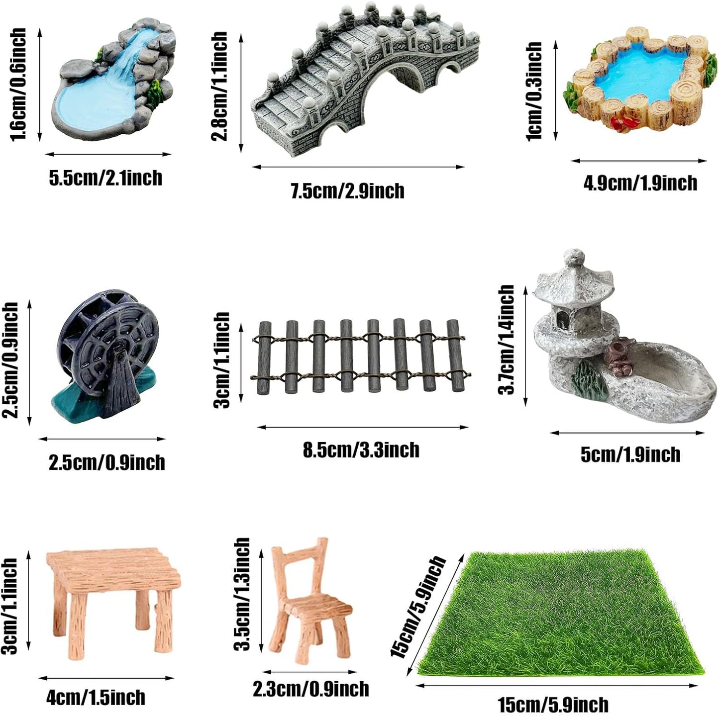 Woohome 42 PCS Mini Garden Accessories Fairy Garden Kit Micro Landscape Mini Zen Garden Accessories for Diorama Project DIY, Mini House Decor