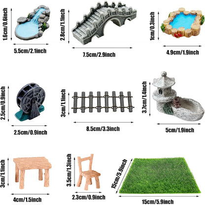 Woohome 42 PCS Mini Garden Accessories Fairy Garden Kit Micro Landscape Mini Zen Garden Accessories for Diorama Project DIY, Mini House Decor